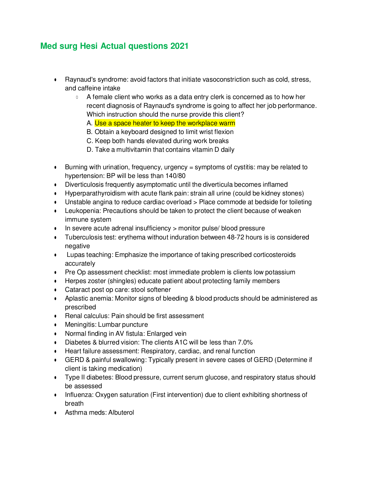 Preview image for Med surg Hesi Actual questions 2021/Med surg Hesi Actual questions 2021